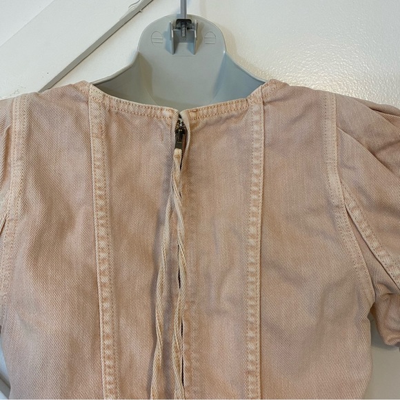 Ulla Johnson Renee Square Neck Denim Puff Sleeve Corset Cropped Top Pink Sz 0 - Picture 8 of 10